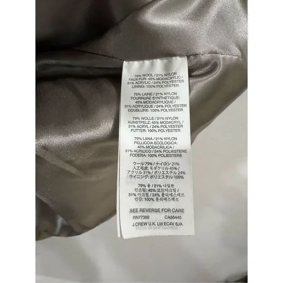 J Crew Stadium Cloth Fur Lined Wool Coat Size 0 - Picture 8 of 9